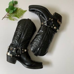 Vintage Texas Leather Cowboy Harness Boots